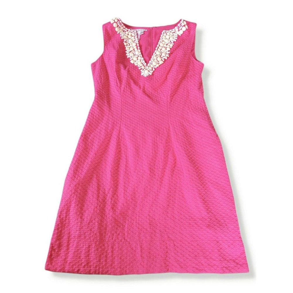Maggy London V Neck Pink Embellished Sheath Cocktail Dress Size 6